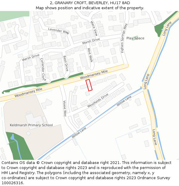 2, GRANARY CROFT, BEVERLEY, HU17 8AD: Location map and indicative extent of plot