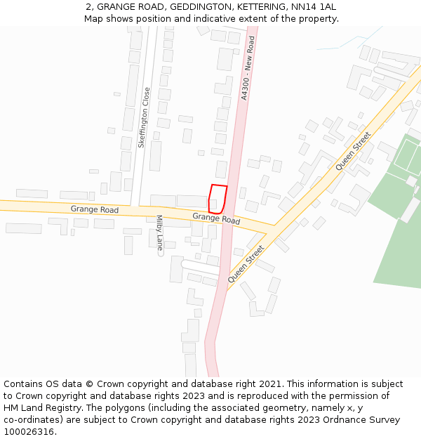 2, GRANGE ROAD, GEDDINGTON, KETTERING, NN14 1AL: Location map and indicative extent of plot