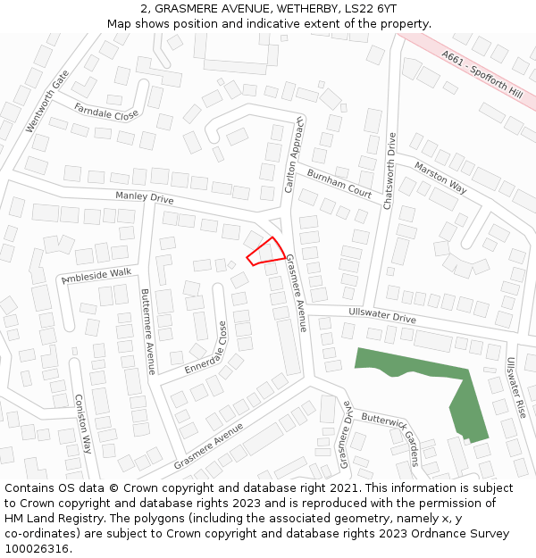 2, GRASMERE AVENUE, WETHERBY, LS22 6YT: Location map and indicative extent of plot