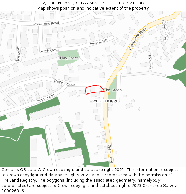 2, GREEN LANE, KILLAMARSH, SHEFFIELD, S21 1BD: Location map and indicative extent of plot