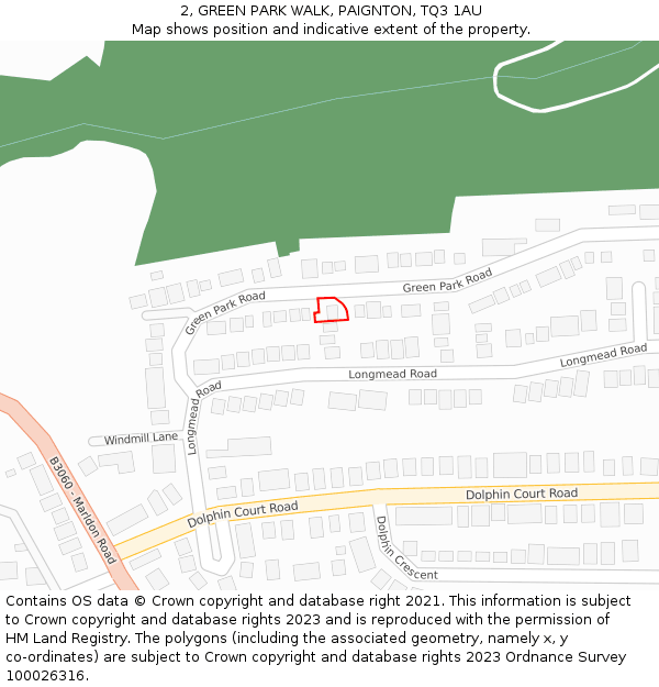 2, GREEN PARK WALK, PAIGNTON, TQ3 1AU: Location map and indicative extent of plot