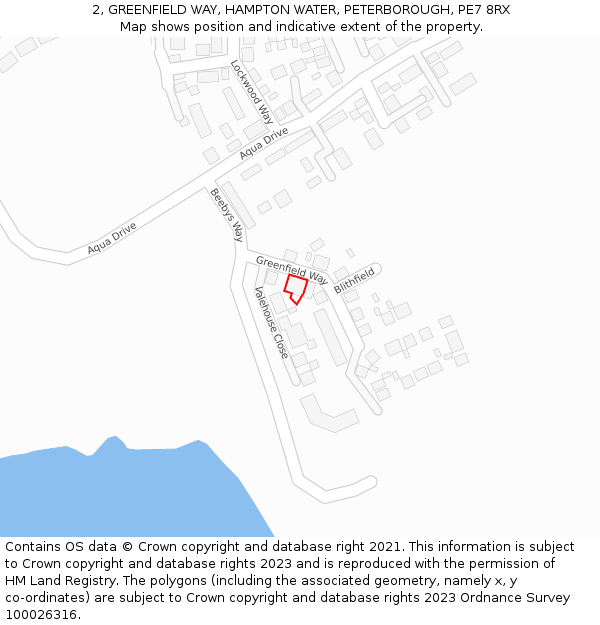 2, GREENFIELD WAY, HAMPTON WATER, PETERBOROUGH, PE7 8RX: Location map and indicative extent of plot