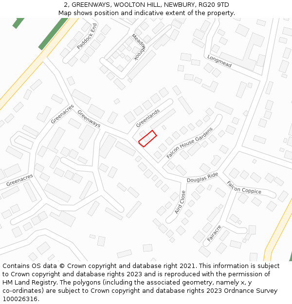 2, GREENWAYS, WOOLTON HILL, NEWBURY, RG20 9TD: Location map and indicative extent of plot