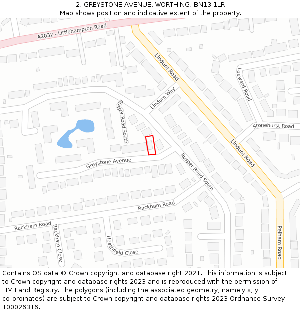 2, GREYSTONE AVENUE, WORTHING, BN13 1LR: Location map and indicative extent of plot