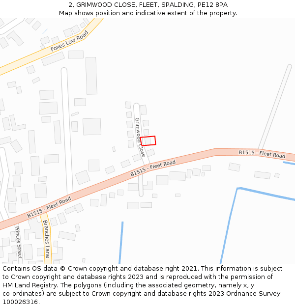 2, GRIMWOOD CLOSE, FLEET, SPALDING, PE12 8PA: Location map and indicative extent of plot