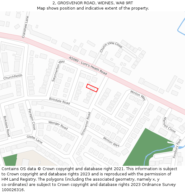 2, GROSVENOR ROAD, WIDNES, WA8 9RT: Location map and indicative extent of plot