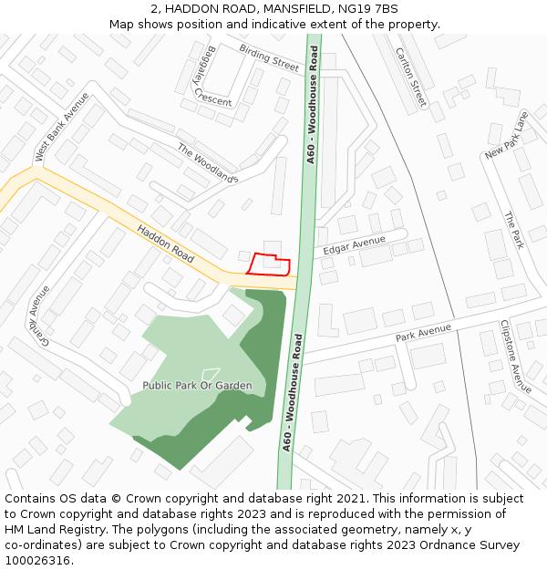 2, HADDON ROAD, MANSFIELD, NG19 7BS: Location map and indicative extent of plot