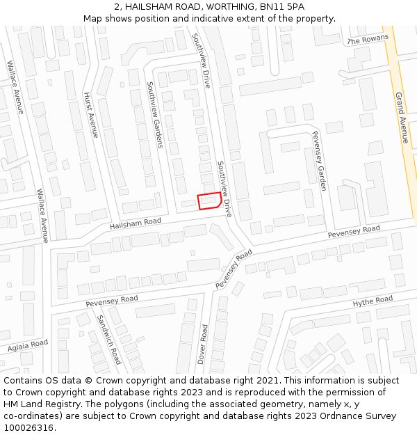 2, HAILSHAM ROAD, WORTHING, BN11 5PA: Location map and indicative extent of plot