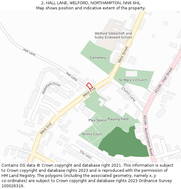 2, HALL LANE, WELFORD, NORTHAMPTON, NN6 6HL: Location map and indicative extent of plot