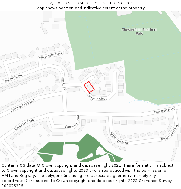 2, HALTON CLOSE, CHESTERFIELD, S41 8JP: Location map and indicative extent of plot