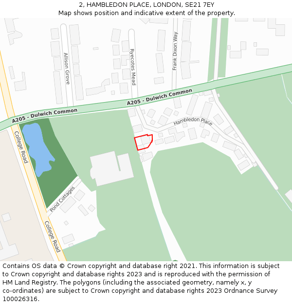 2, HAMBLEDON PLACE, LONDON, SE21 7EY: Location map and indicative extent of plot