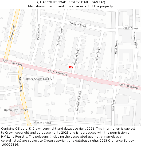 2, HARCOURT ROAD, BEXLEYHEATH, DA6 8AQ: Location map and indicative extent of plot
