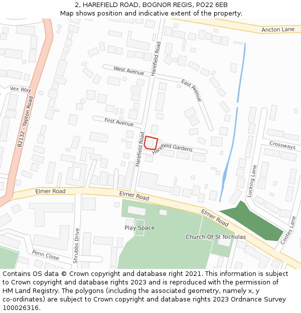 2, HAREFIELD ROAD, BOGNOR REGIS, PO22 6EB: Location map and indicative extent of plot