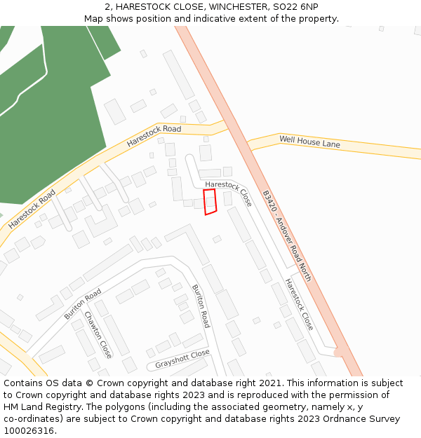 2, HARESTOCK CLOSE, WINCHESTER, SO22 6NP: Location map and indicative extent of plot