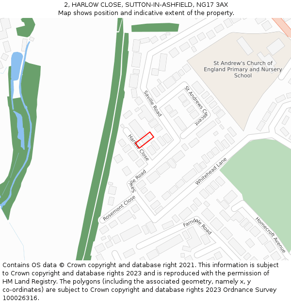 2, HARLOW CLOSE, SUTTON-IN-ASHFIELD, NG17 3AX: Location map and indicative extent of plot