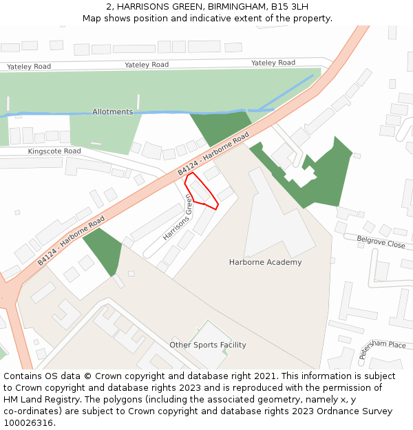 2, HARRISONS GREEN, BIRMINGHAM, B15 3LH: Location map and indicative extent of plot