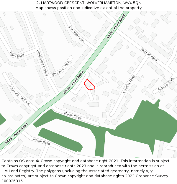 2, HARTWOOD CRESCENT, WOLVERHAMPTON, WV4 5QN: Location map and indicative extent of plot