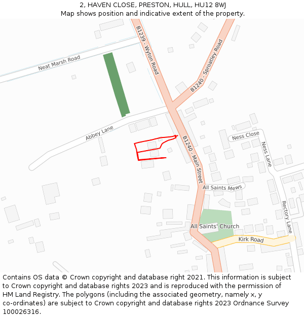 2, HAVEN CLOSE, PRESTON, HULL, HU12 8WJ: Location map and indicative extent of plot