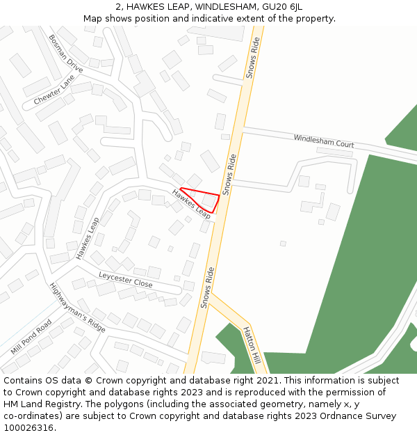 2, HAWKES LEAP, WINDLESHAM, GU20 6JL: Location map and indicative extent of plot