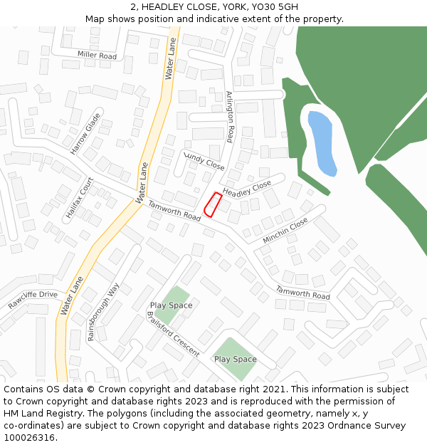 2, HEADLEY CLOSE, YORK, YO30 5GH: Location map and indicative extent of plot