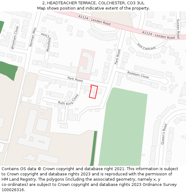 2, HEADTEACHER TERRACE, COLCHESTER, CO3 3UL: Location map and indicative extent of plot