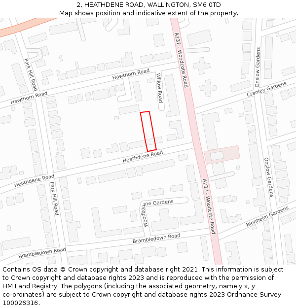 2, HEATHDENE ROAD, WALLINGTON, SM6 0TD: Location map and indicative extent of plot