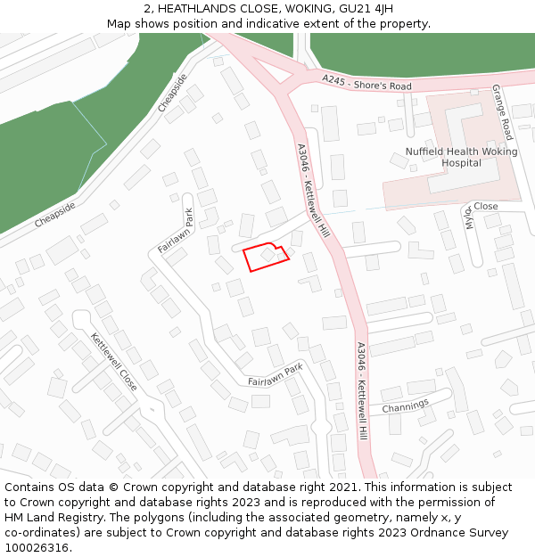 2, HEATHLANDS CLOSE, WOKING, GU21 4JH: Location map and indicative extent of plot