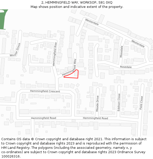 2, HEMMINGFIELD WAY, WORKSOP, S81 0XQ: Location map and indicative extent of plot