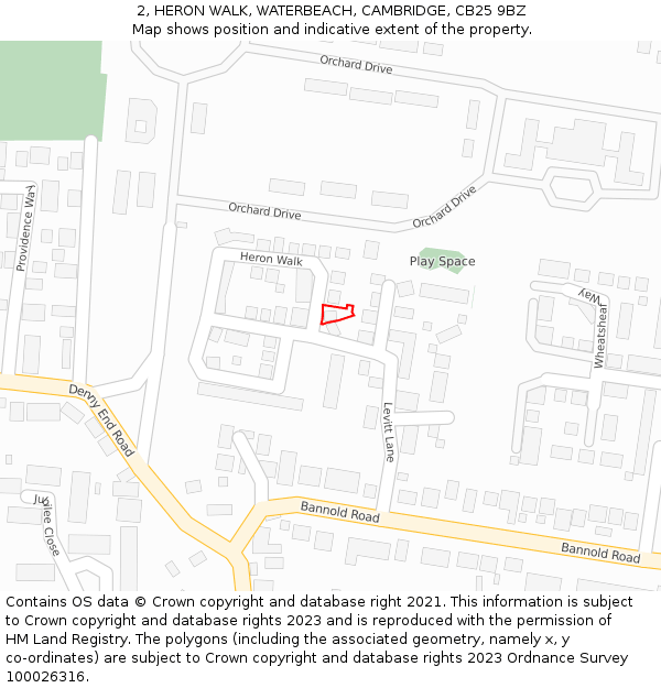2, HERON WALK, WATERBEACH, CAMBRIDGE, CB25 9BZ: Location map and indicative extent of plot