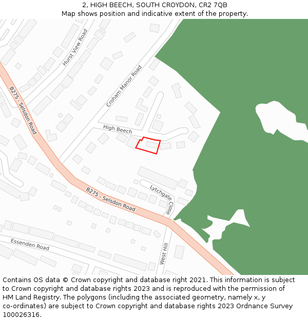 2, HIGH BEECH, SOUTH CROYDON, CR2 7QB: Location map and indicative extent of plot