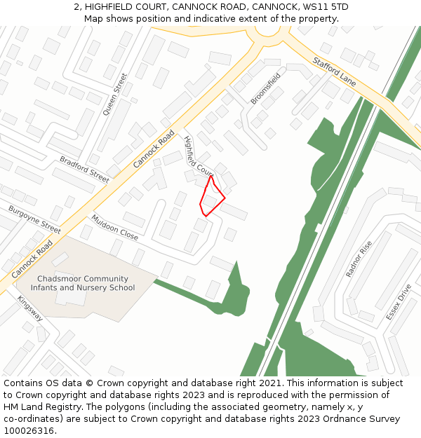 2, HIGHFIELD COURT, CANNOCK ROAD, CANNOCK, WS11 5TD: Location map and indicative extent of plot