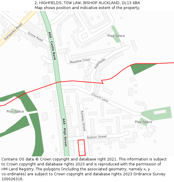 2, HIGHFIELDS, TOW LAW, BISHOP AUCKLAND, DL13 4BA: Location map and indicative extent of plot