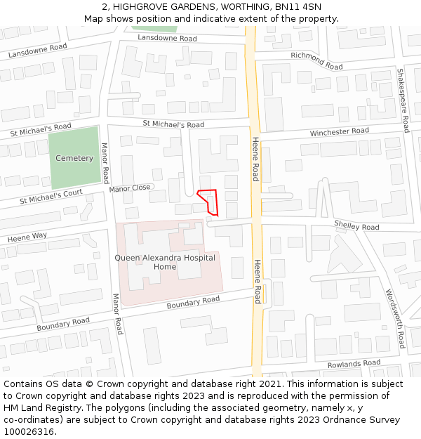 2, HIGHGROVE GARDENS, WORTHING, BN11 4SN: Location map and indicative extent of plot