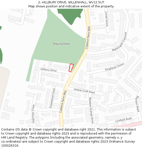 2, HILLBURY DRIVE, WILLENHALL, WV12 5UT: Location map and indicative extent of plot