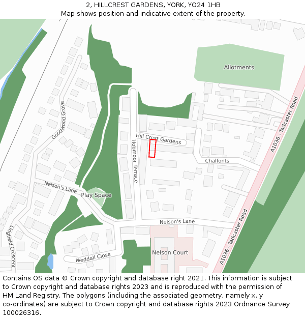 2, HILLCREST GARDENS, YORK, YO24 1HB: Location map and indicative extent of plot