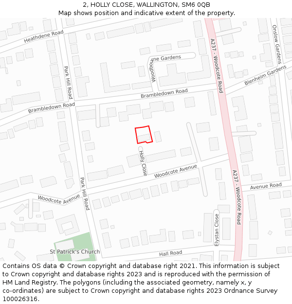2, HOLLY CLOSE, WALLINGTON, SM6 0QB: Location map and indicative extent of plot
