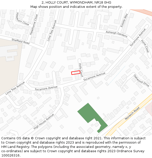 2, HOLLY COURT, WYMONDHAM, NR18 0HG: Location map and indicative extent of plot