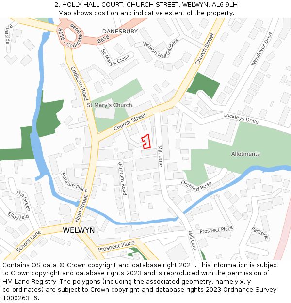 2, HOLLY HALL COURT, CHURCH STREET, WELWYN, AL6 9LH: Location map and indicative extent of plot