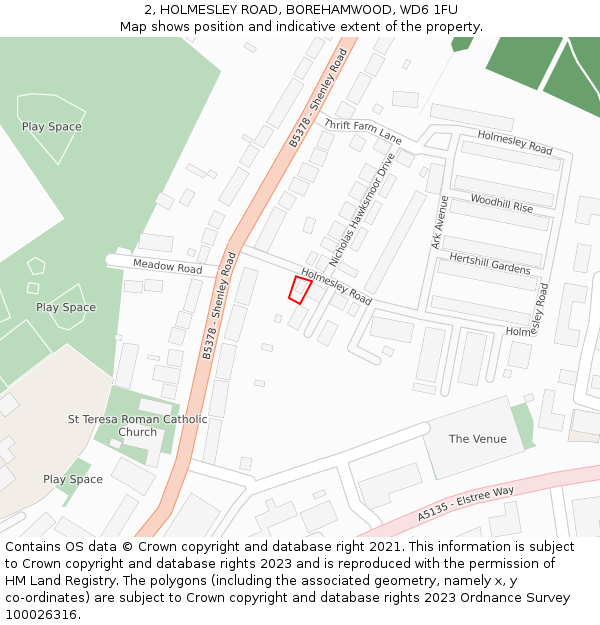 2, HOLMESLEY ROAD, BOREHAMWOOD, WD6 1FU: Location map and indicative extent of plot