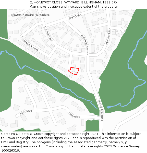 2, HONEYPOT CLOSE, WYNYARD, BILLINGHAM, TS22 5PX: Location map and indicative extent of plot