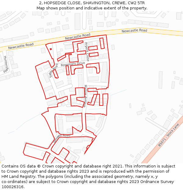 2, HOPSEDGE CLOSE, SHAVINGTON, CREWE, CW2 5TR: Location map and indicative extent of plot