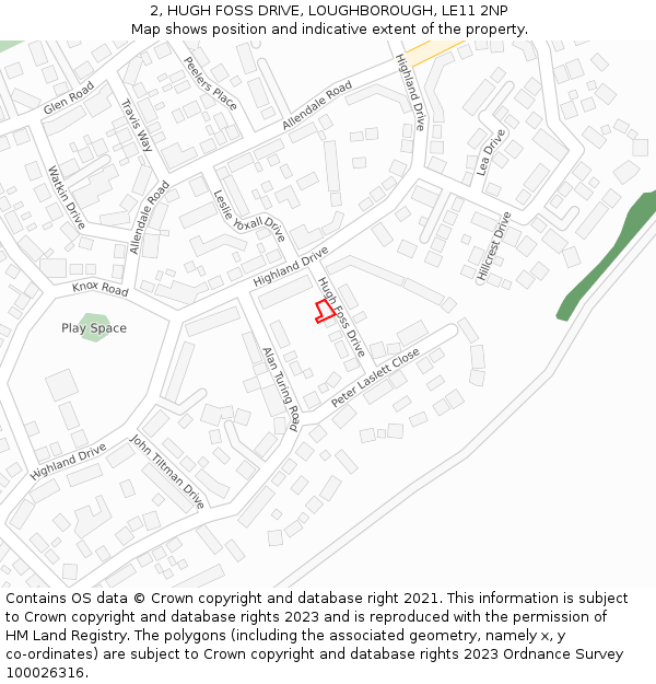 2, HUGH FOSS DRIVE, LOUGHBOROUGH, LE11 2NP: Location map and indicative extent of plot