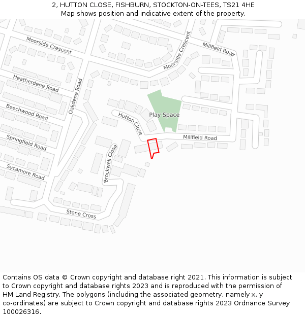 2, HUTTON CLOSE, FISHBURN, STOCKTON-ON-TEES, TS21 4HE: Location map and indicative extent of plot