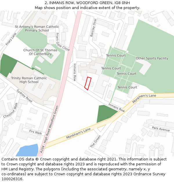 2, INMANS ROW, WOODFORD GREEN, IG8 0NH: Location map and indicative extent of plot