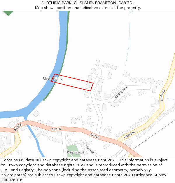 2, IRTHING PARK, GILSLAND, BRAMPTON, CA8 7DL: Location map and indicative extent of plot