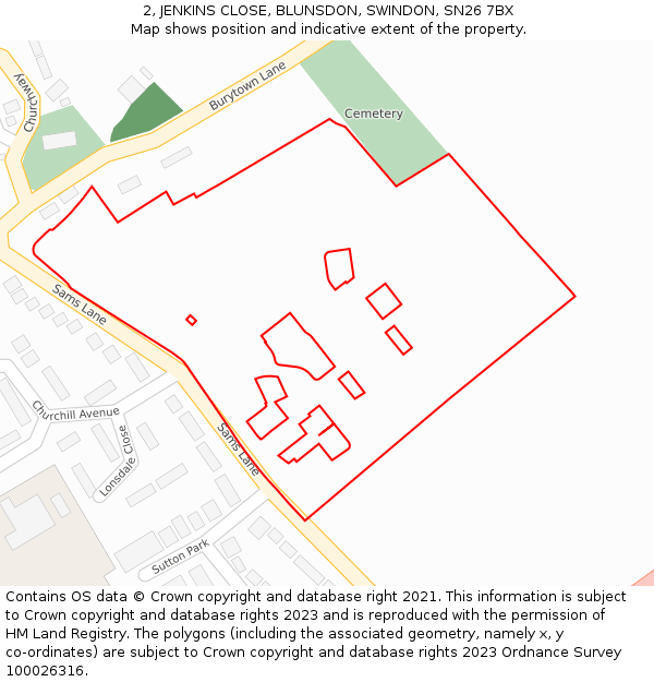 2, JENKINS CLOSE, BLUNSDON, SWINDON, SN26 7BX: Location map and indicative extent of plot