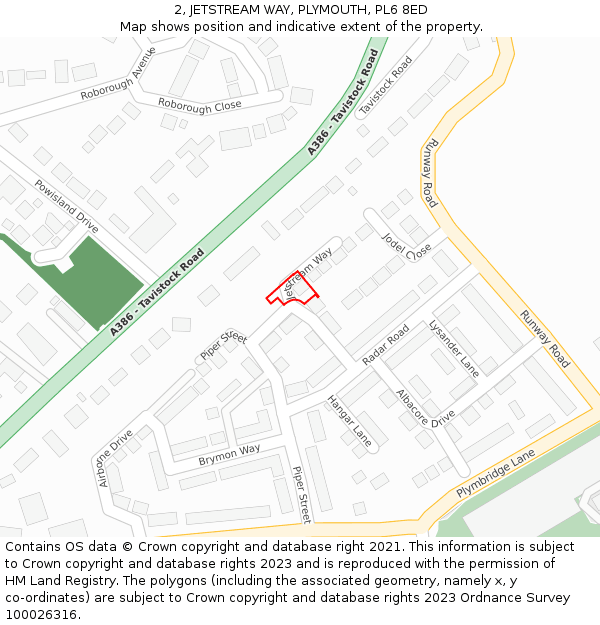 2, JETSTREAM WAY, PLYMOUTH, PL6 8ED: Location map and indicative extent of plot