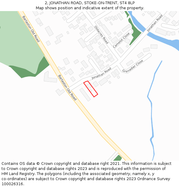 2, JONATHAN ROAD, STOKE-ON-TRENT, ST4 8LP: Location map and indicative extent of plot