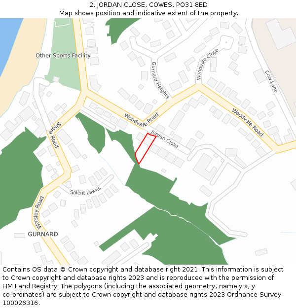 2, JORDAN CLOSE, COWES, PO31 8ED: Location map and indicative extent of plot