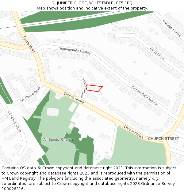 2, JUNIPER CLOSE, WHITSTABLE, CT5 1PQ: Location map and indicative extent of plot